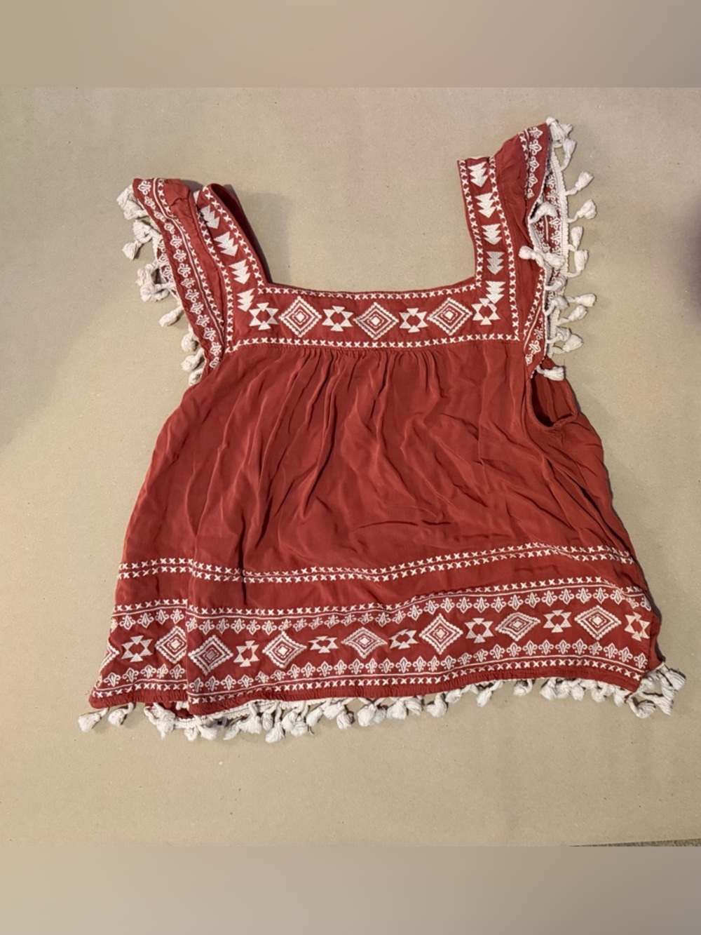 Savanna Jane Rust Red Embroidered Tassel Tank